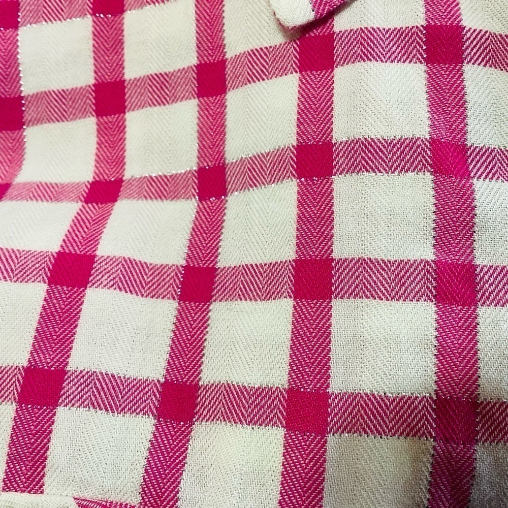 Talbots Pink White Gingham Checkered Metallic Button Up Top Shirt M Cotton - Picture 6 of 11
